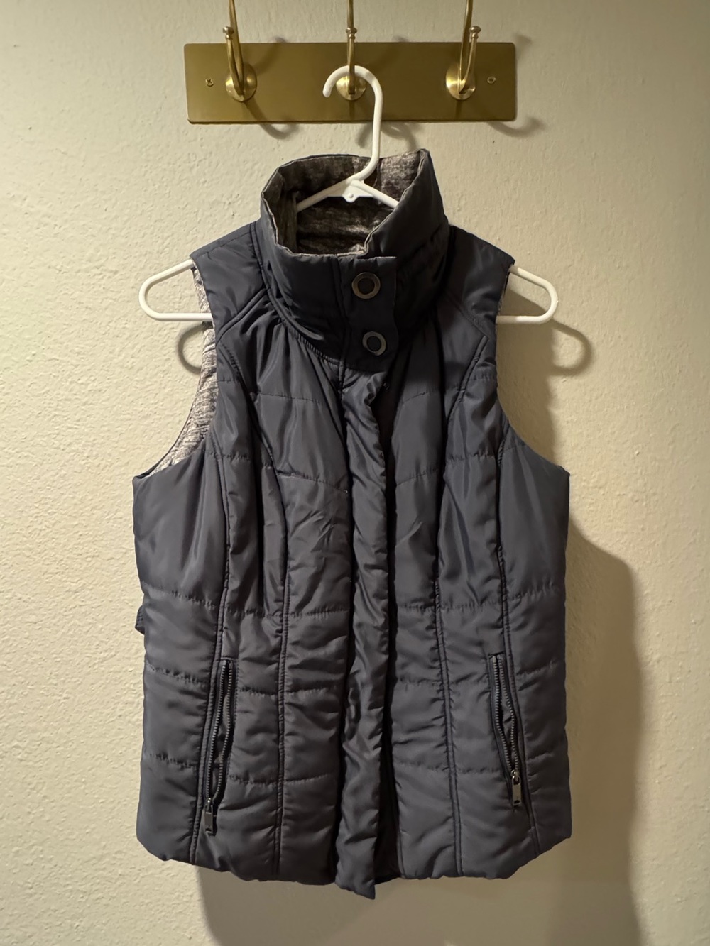 Zella Quilted Dark Gray Puffer Vest with High Collar